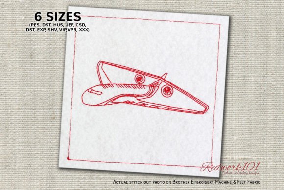 Airplane in the Sky Redwork Embroidery