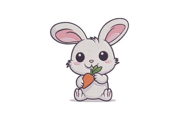 Cute Rabbit Holding Carrot Embroidery
