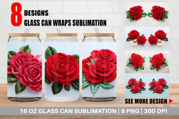 Glass Can 3D Rose Embroidery