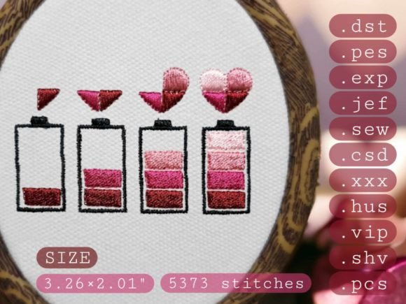 Heart Battery Machine Embroidery Design