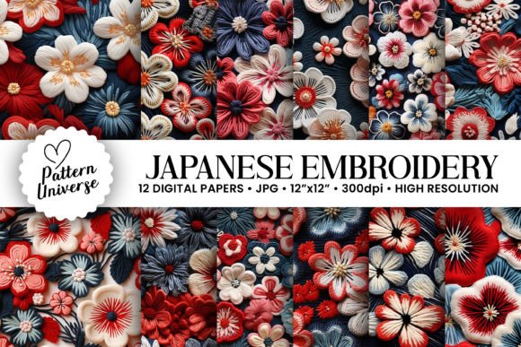Japanese Floral Embroidery Digital Paper