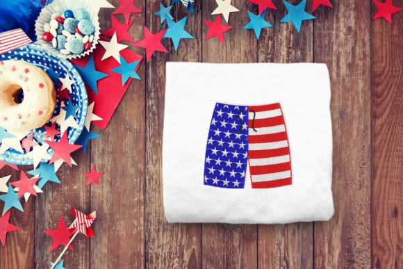 Patriotic Swim Trunks Mini Embroidery