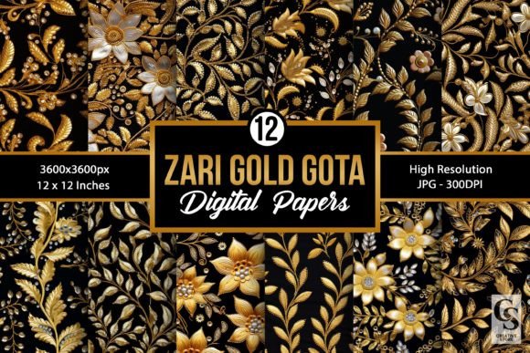 Zari Gold Embroidery Digital Papers